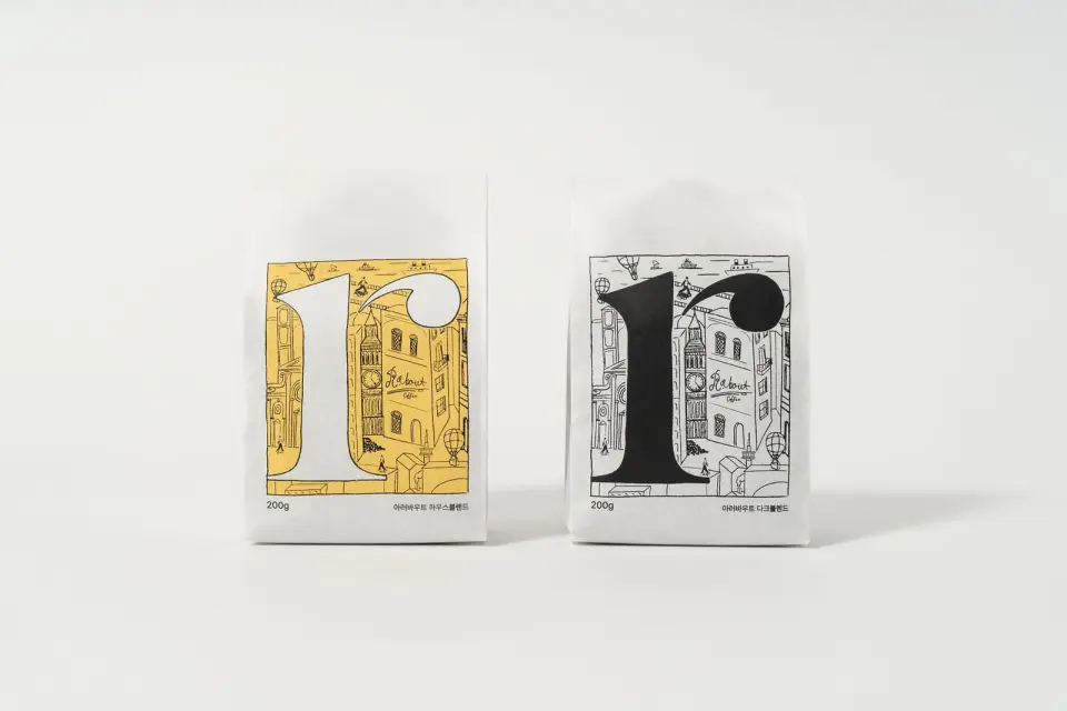 Two coffee bag designs in yellow and black